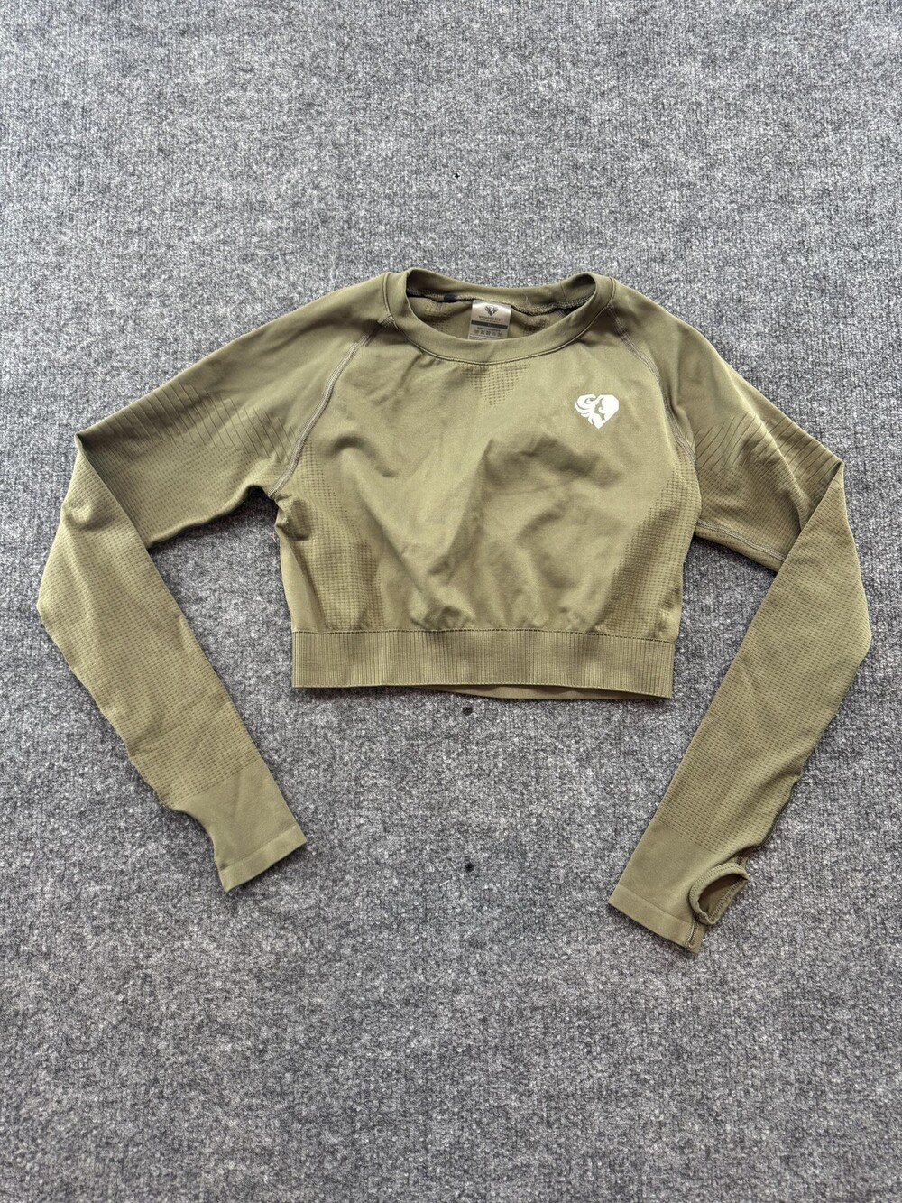 Women's Best Shirt Womens XL Green Cropped Long Sleeve Seamless Thumbholes Gym